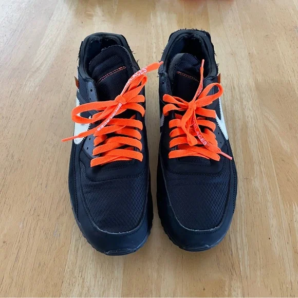 Nike Air Max 90 Men’s Black, White & Orange Low-Top Athletic Sneakers - Picture 3 of 13